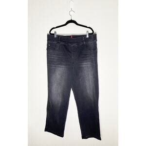 Spanx Women's Wide Leg Stretch Black Jeggings Jeans High Rise Elastic Waist Crop
